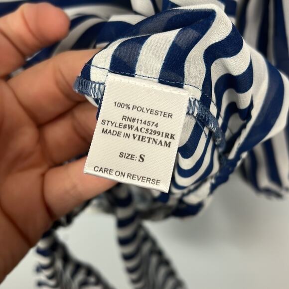 Pleione striped tie front button down sheer blouse size small - Picture 5 of 12